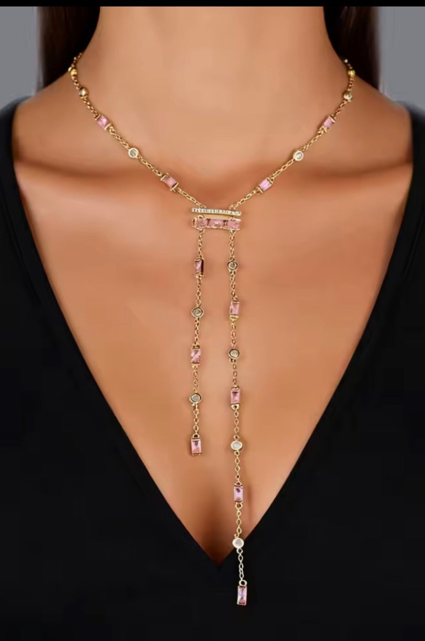 Long Multi-Strand Gold-Plated Lariat Necklace
