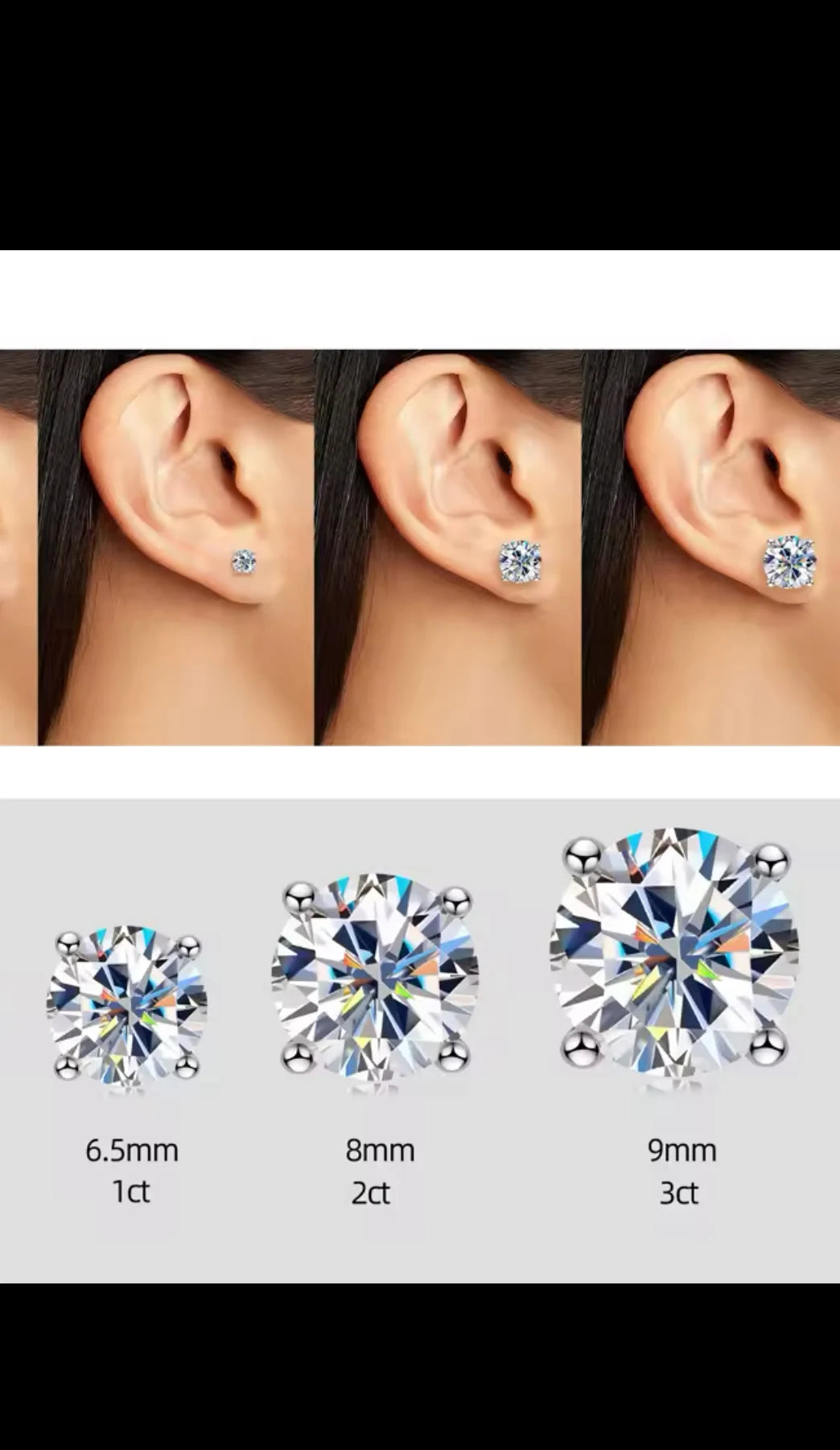 Lab / Moissanite stud Earrings. Sterling silver.