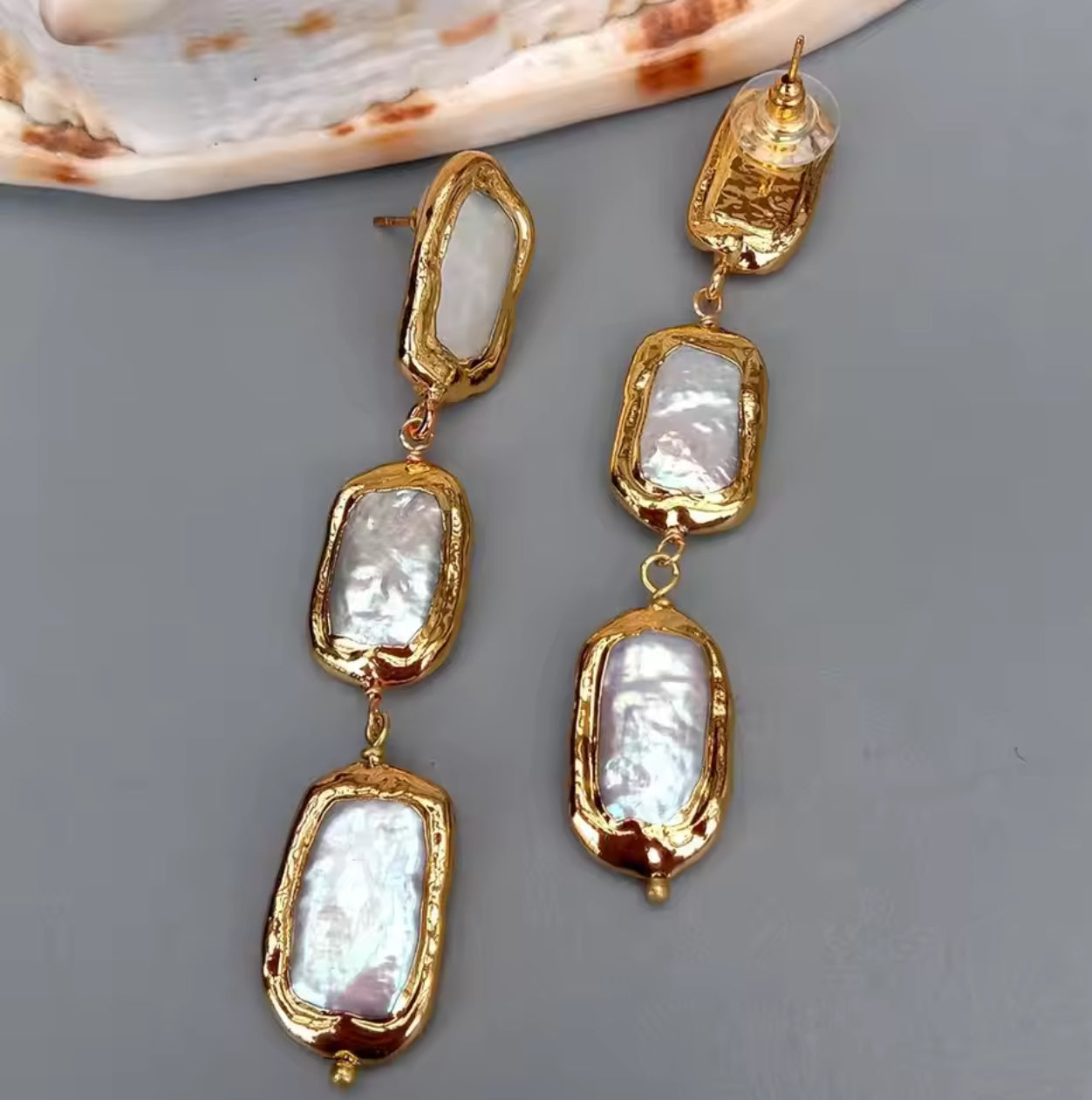 Natural Pearl 3 Tier Dangle Earrings