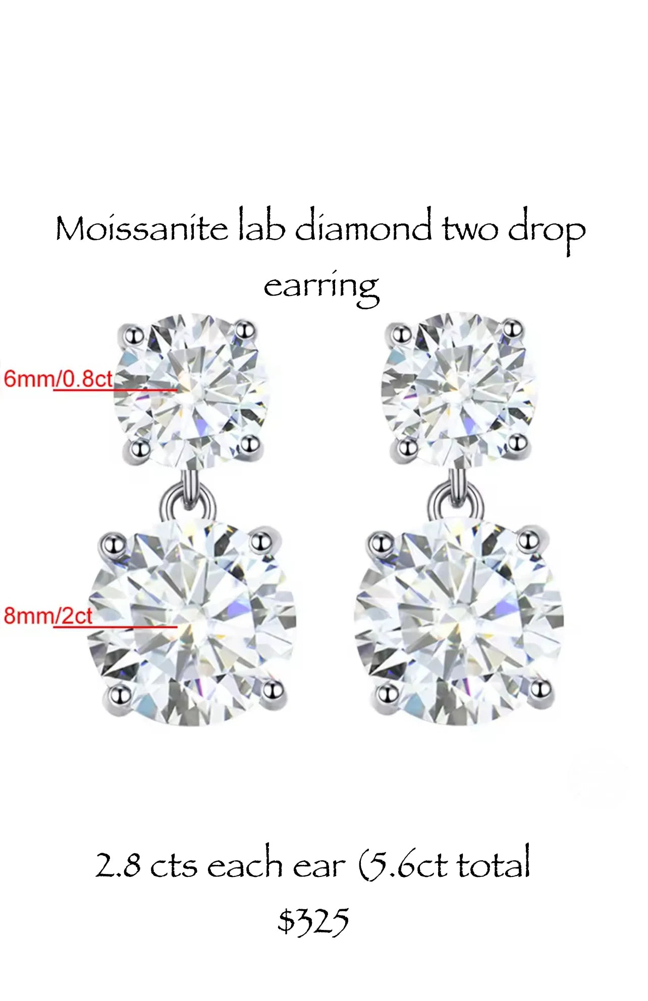 Two Tier Drop 2.8ct each ear