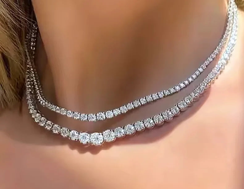 Gradual tennis Necklace Lab / Moissanite Diamonds set in sterling silver