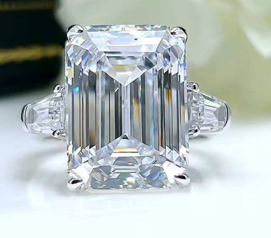 10ct Emerald Cut Lab Moissanite Ring