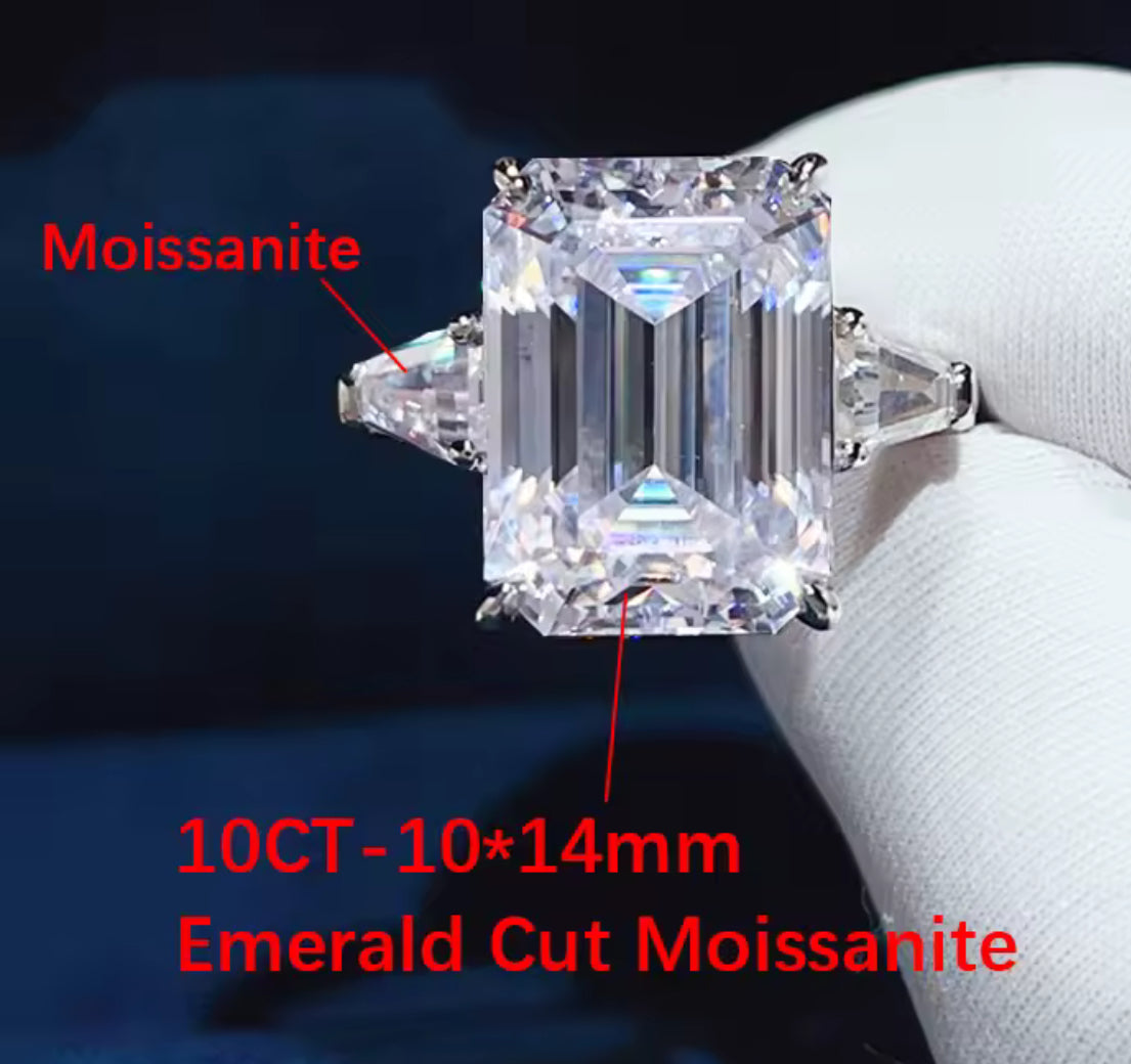 10ct Emerald Cut Lab Moissanite Ring