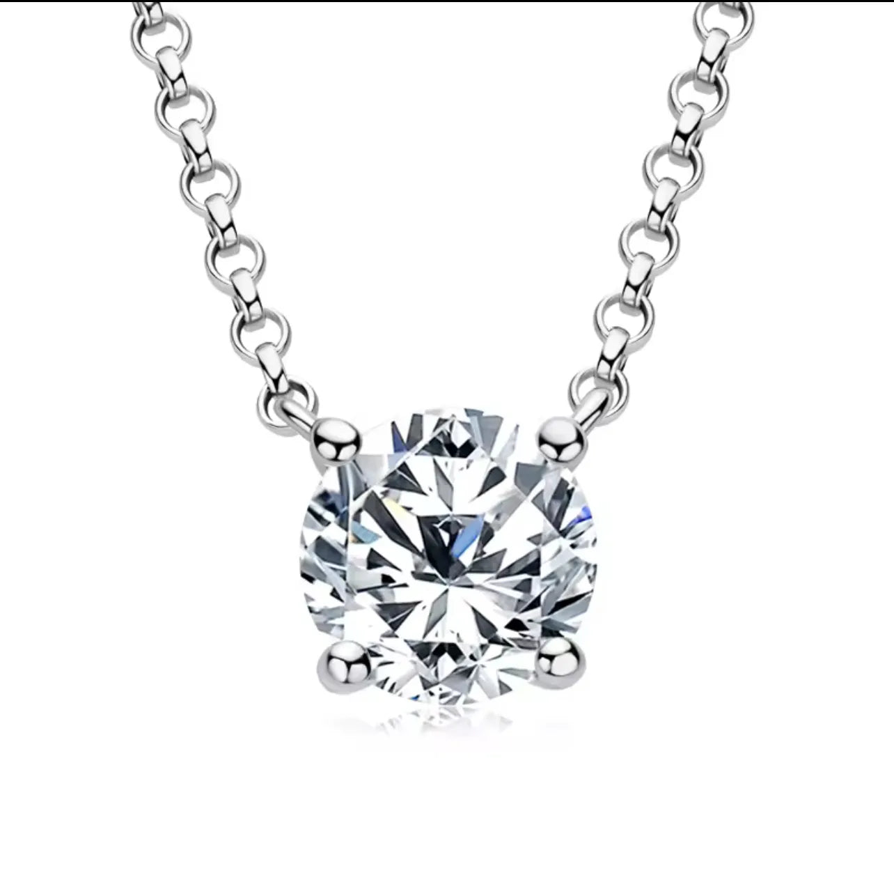 The Traditional Tiffany Solitaire Lab /Moissanite Diamond Pendant 16” necklace, set in sterling silver