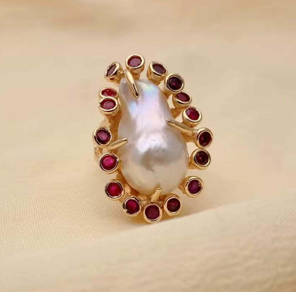 Natural Pearl & Ruby Gold Ring