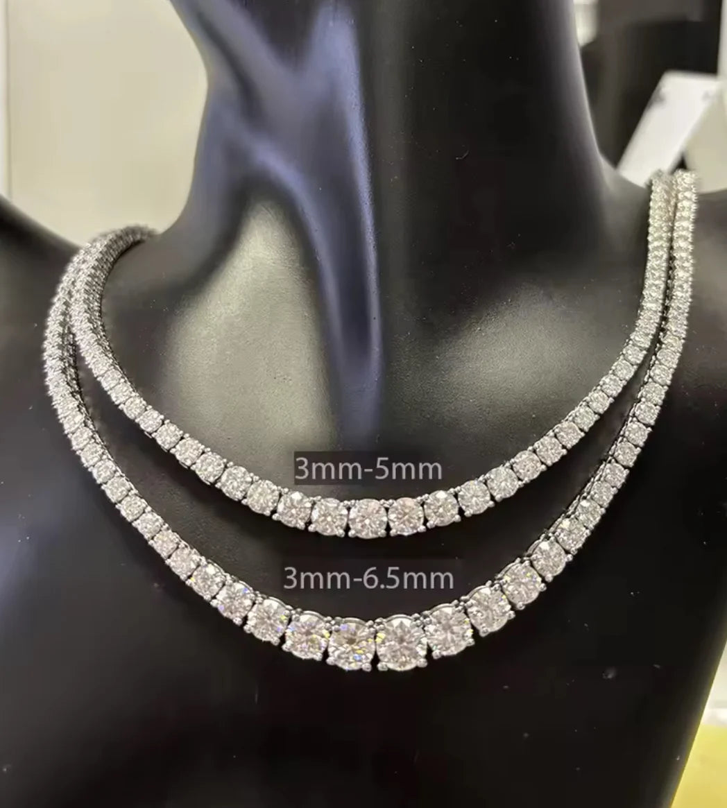 Gradual tennis Necklace Lab / Moissanite Diamonds set in sterling silver