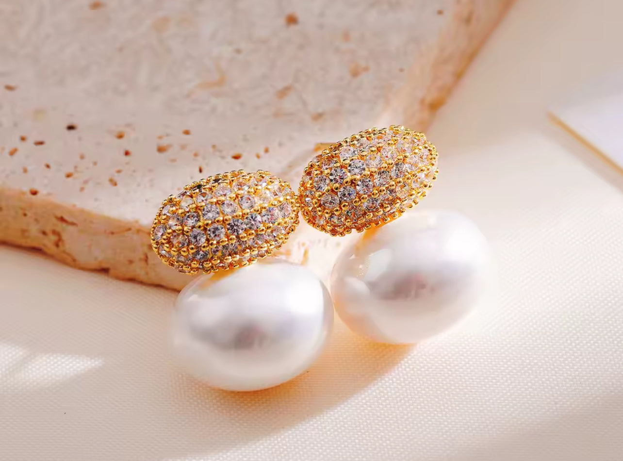 Pearl Simulated Diamond Stud Earrings