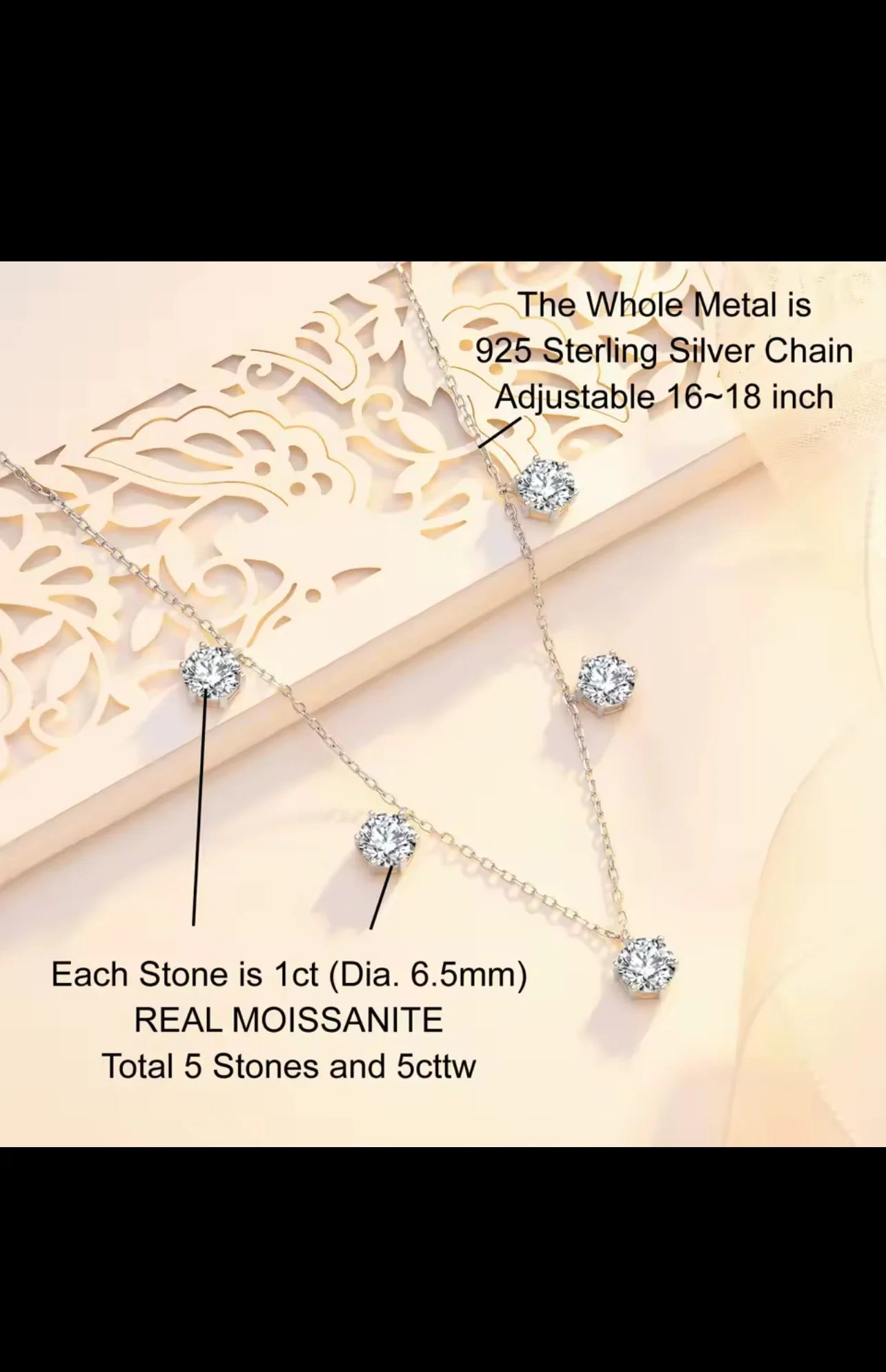 5x 1ct Lab / Moissanite Drop Sterling Silver Necklace