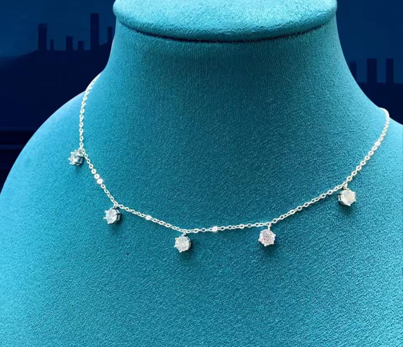 5x 1ct Lab / Moissanite Drop Sterling Silver Necklace