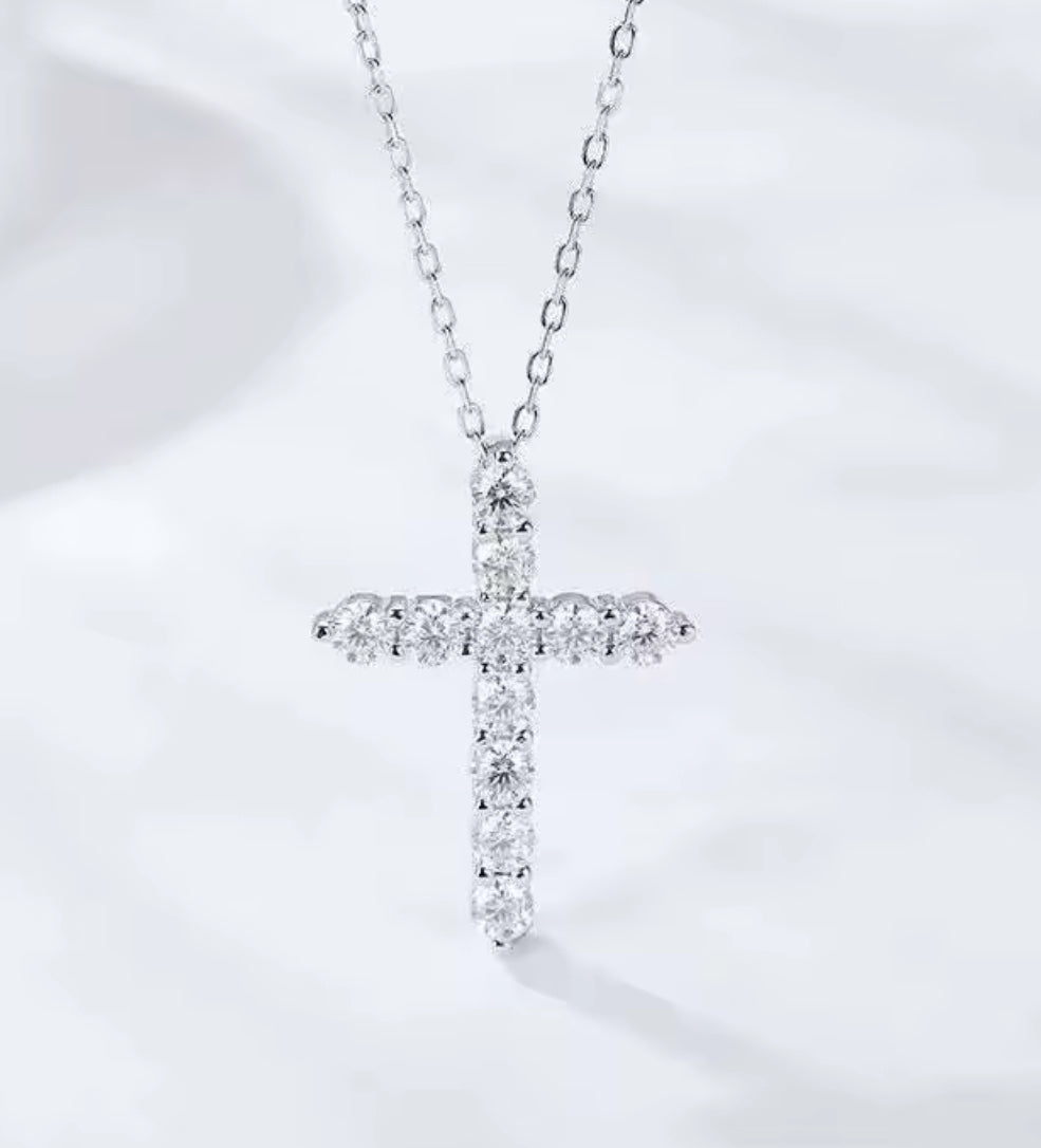 The Traditional Tiffany Lab Diamond Moissanite Cross Necklace