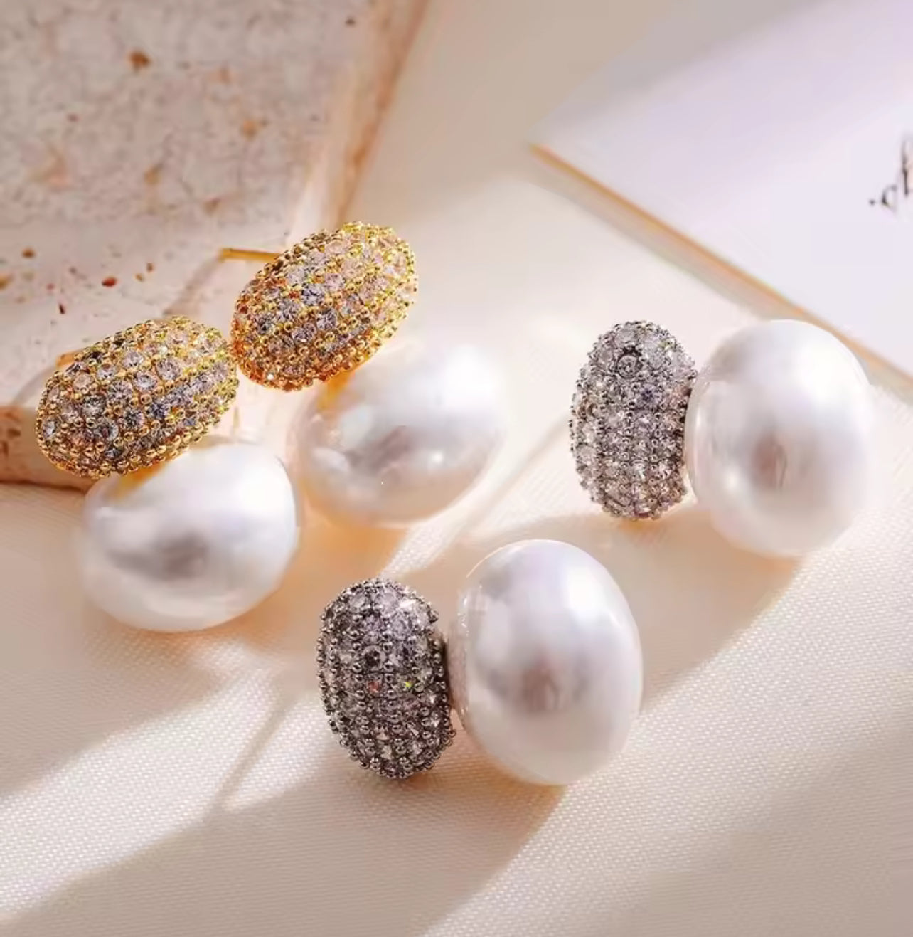 Pearl Simulated Diamond Stud Earrings