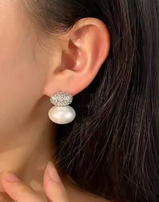 Pearl Simulated Diamond Stud Earrings
