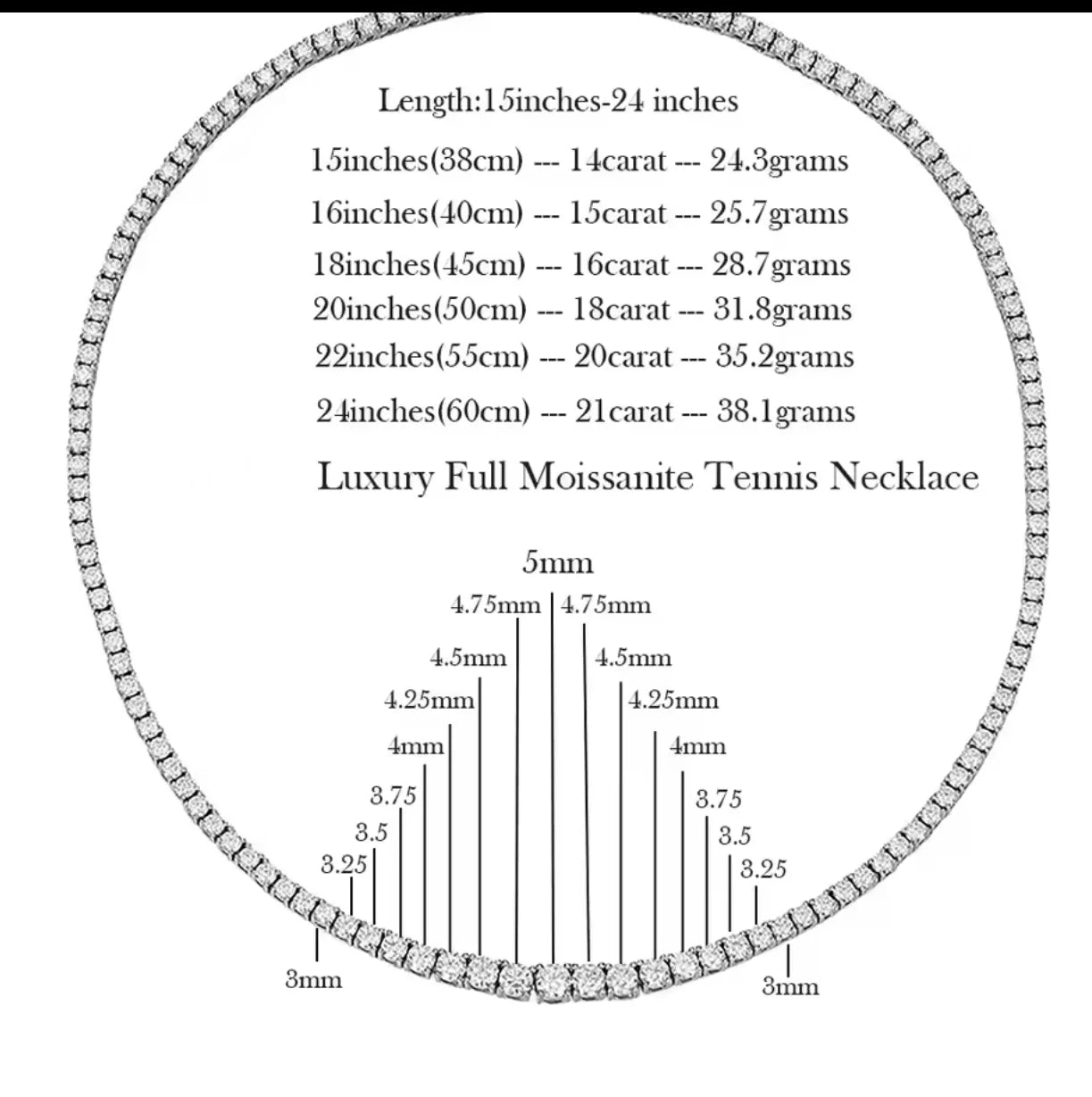 Gradual tennis Necklace Lab / Moissanite Diamonds set in sterling silver