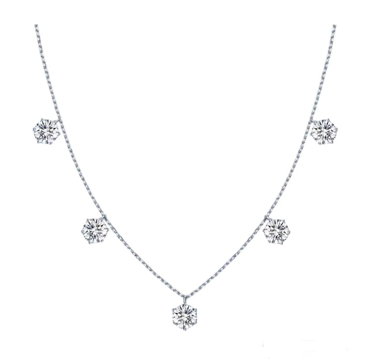 5x 1ct Lab / Moissanite Drop Sterling Silver Necklace