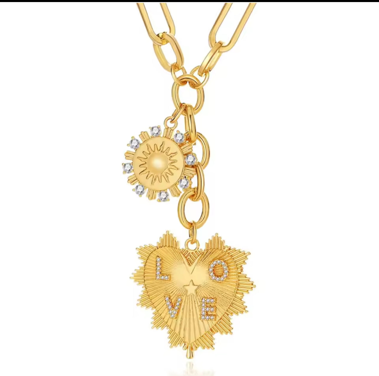 Gold Heart Disc Charm lariat necklace