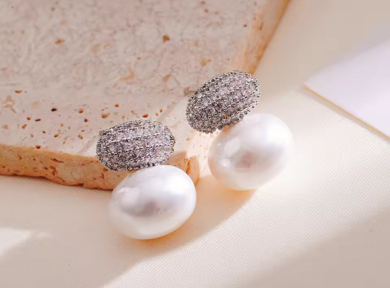 Pearl Simulated Diamond Stud Earrings