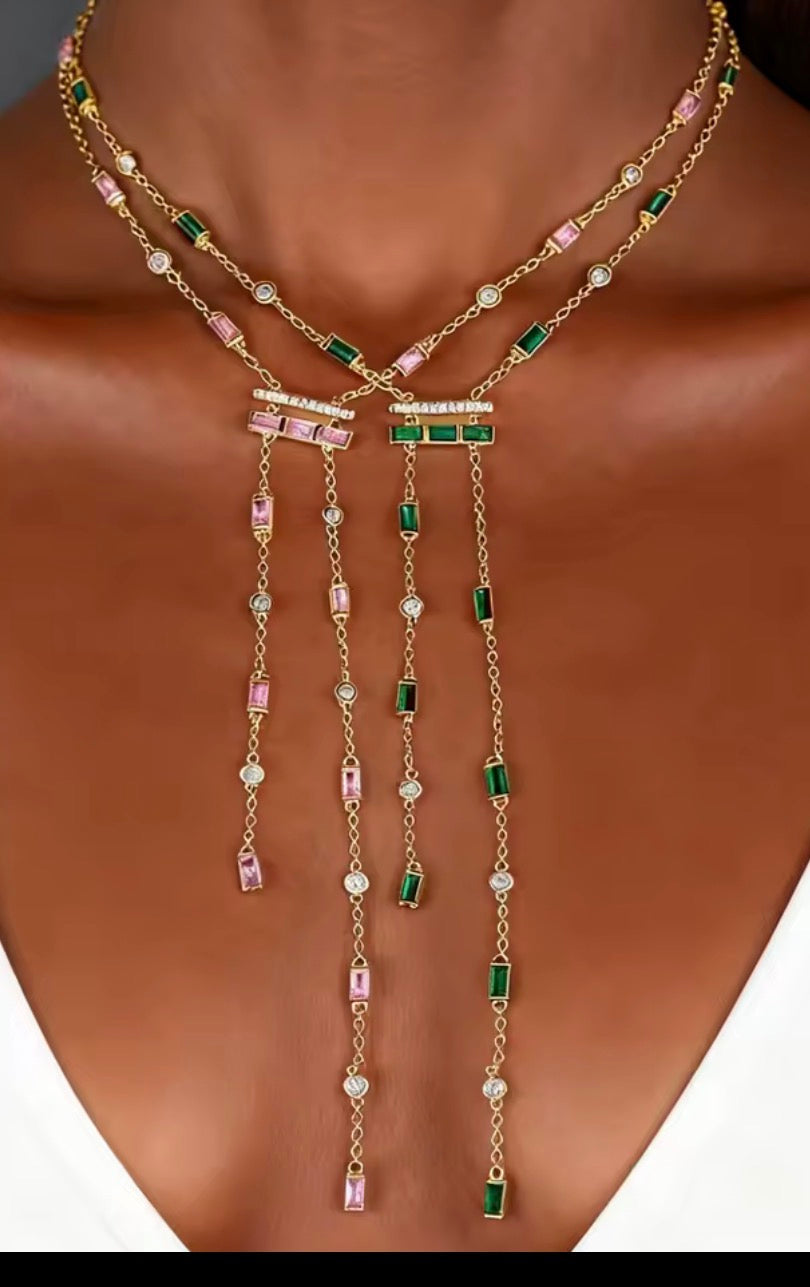 Long Multi-Strand Gold-Plated Lariat Necklace