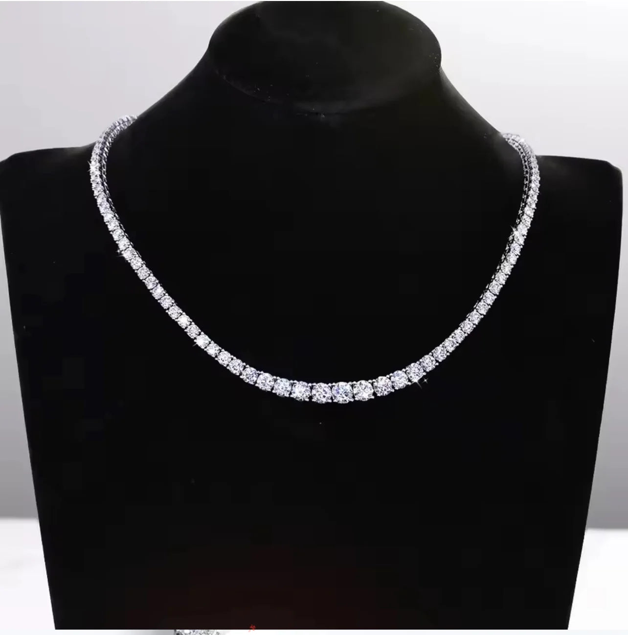 Gradual tennis Necklace Lab / Moissanite Diamonds set in sterling silver