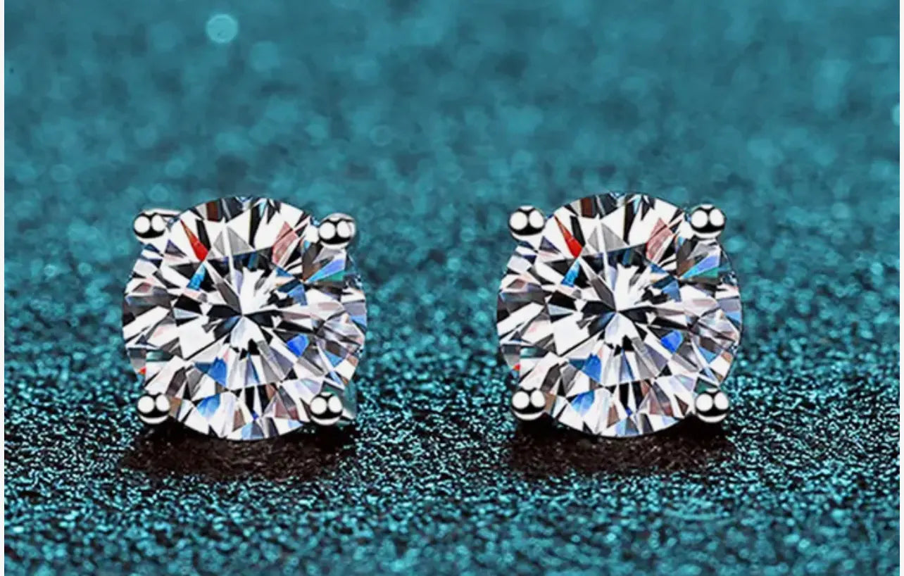Lab / Moissanite stud Earrings. Sterling silver.