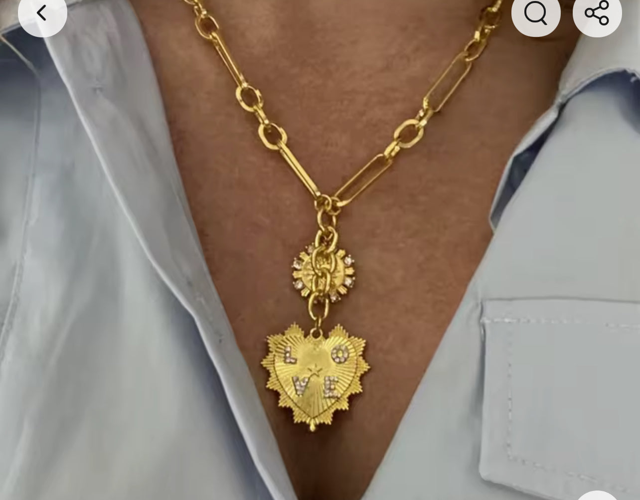 Gold Heart Disc Charm lariat necklace