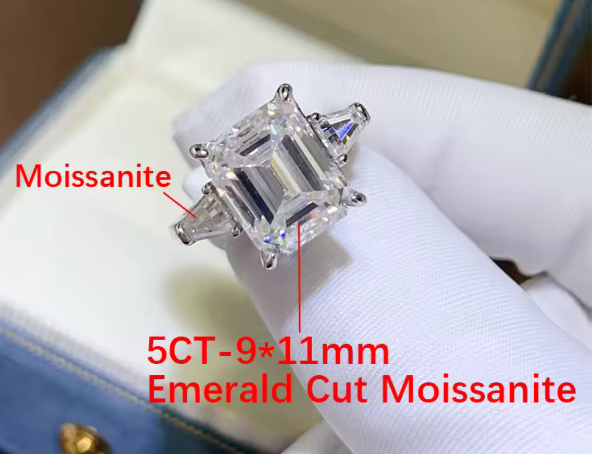 10ct Emerald Cut Lab Moissanite Ring