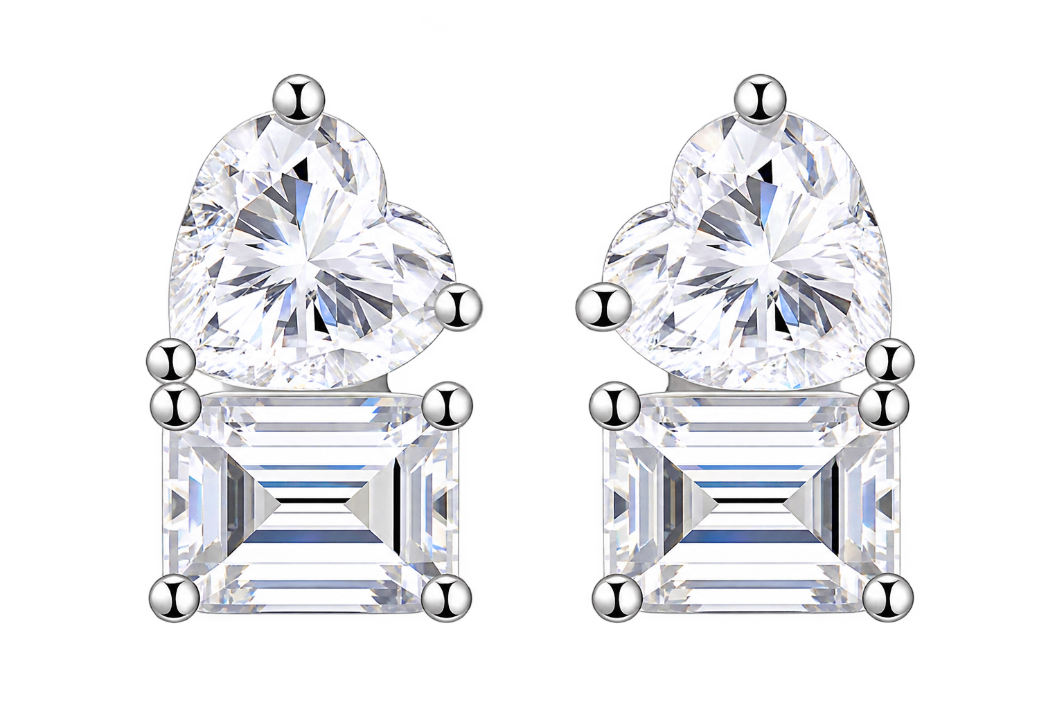 Round and baguette moissanite stud earrings