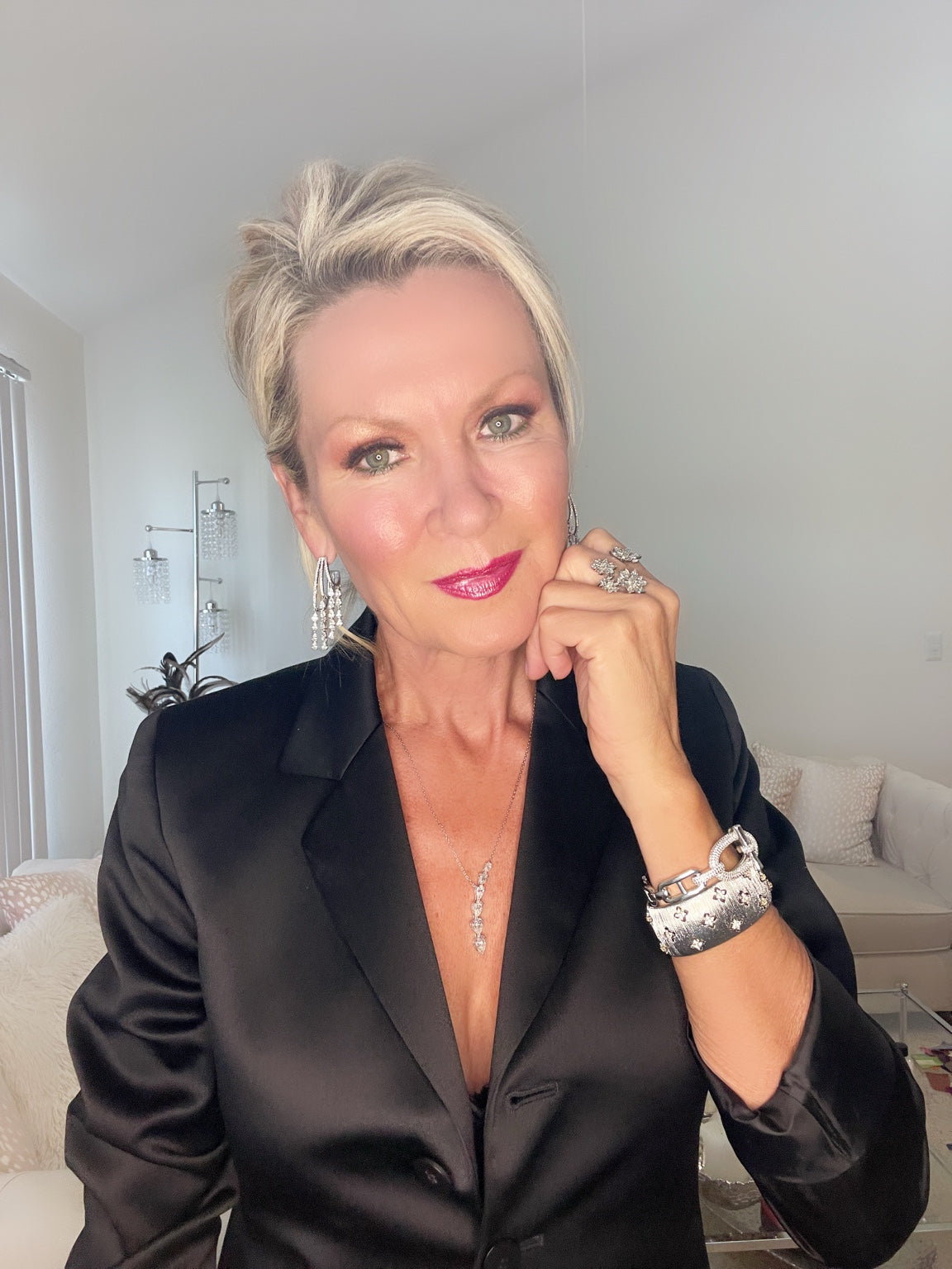 Christine styling the silver buckle bracelet with floral cuff