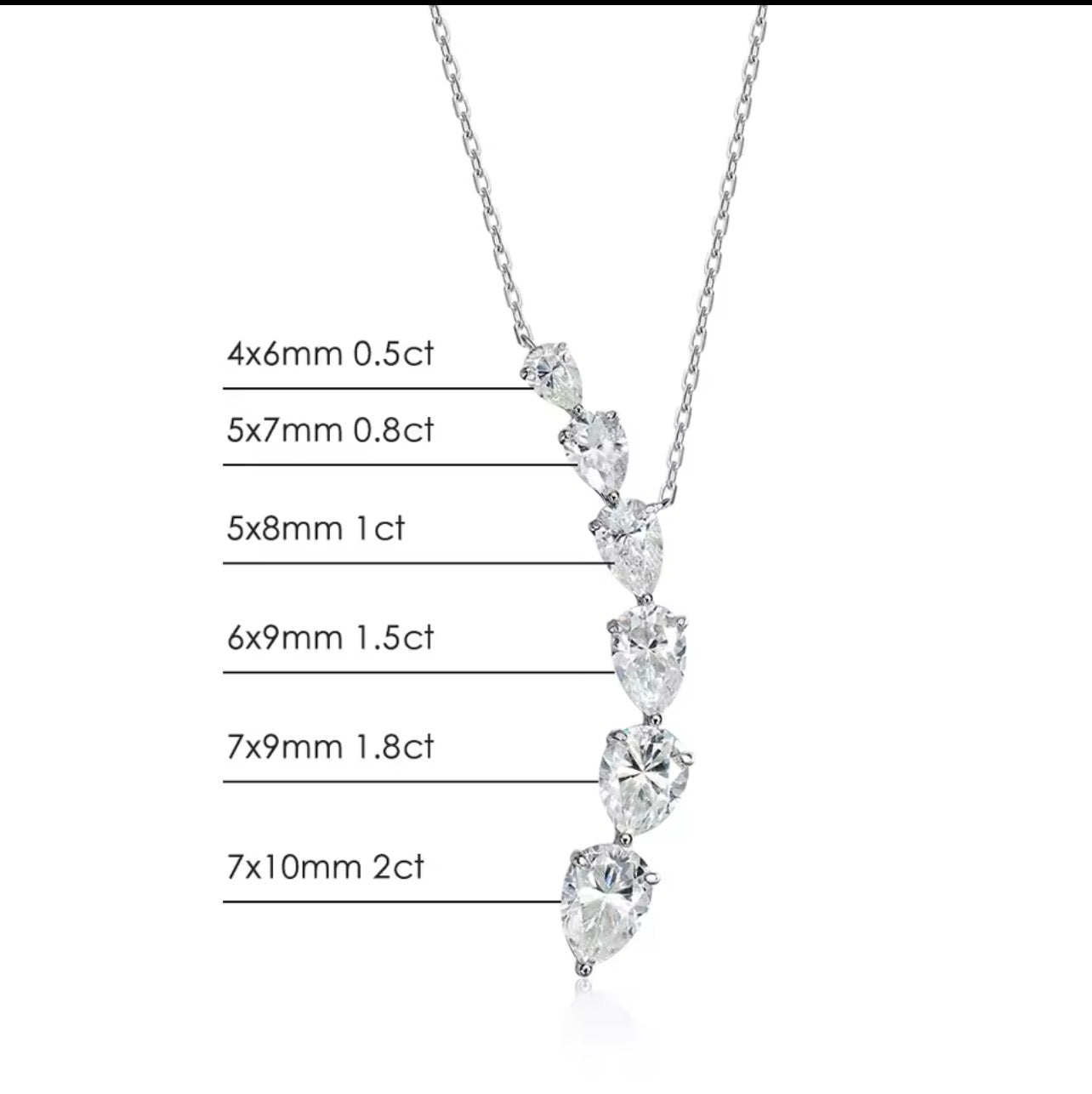 Pear-shaped moissanite curved teardrop necklace in sterling silver