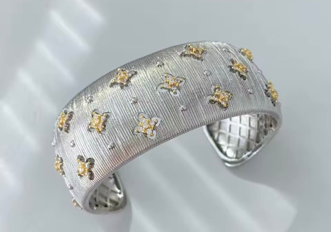Silver floral statement cuff bracelet