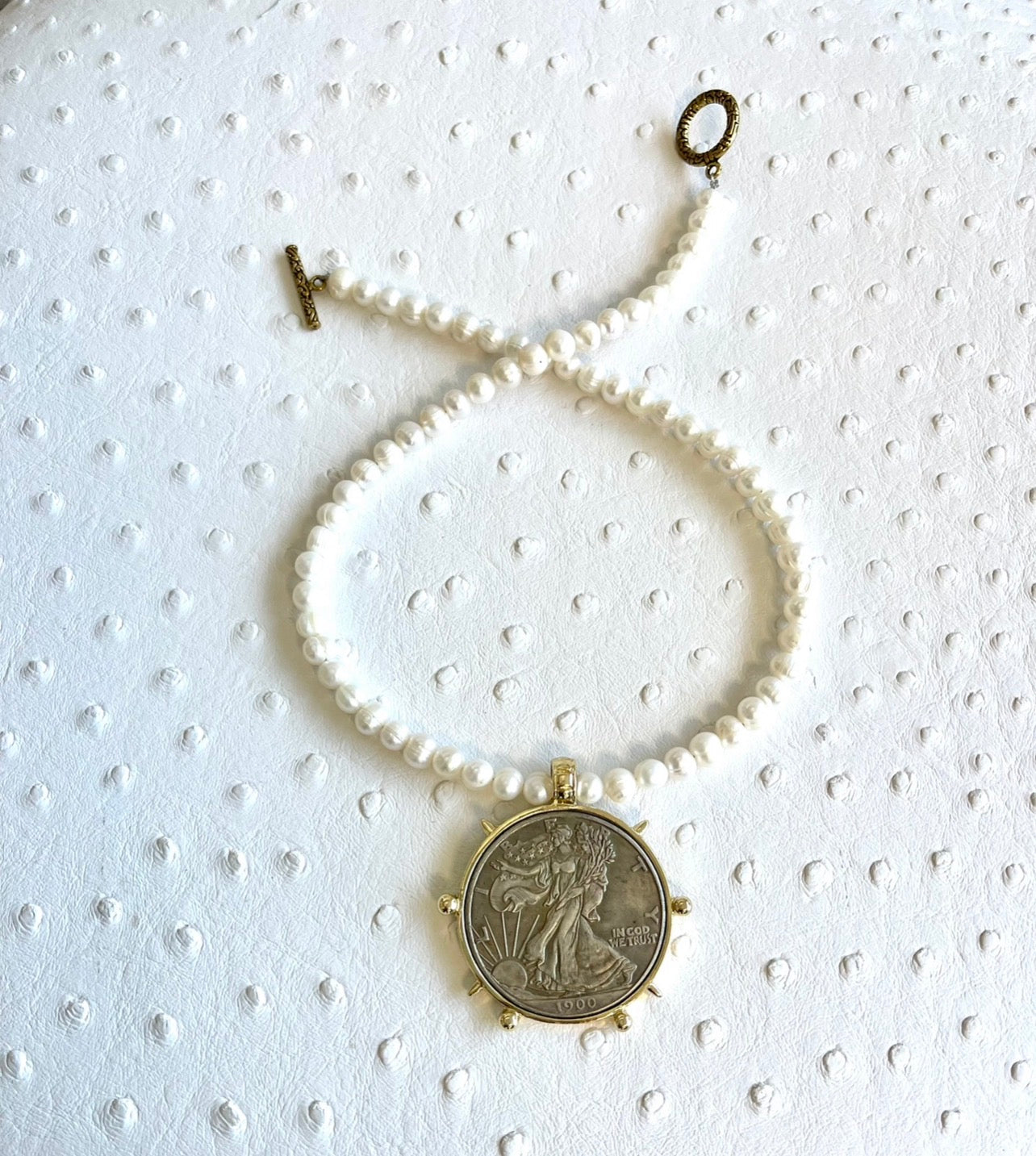 Custom freshwater pearl necklace with Walking Liberty coin