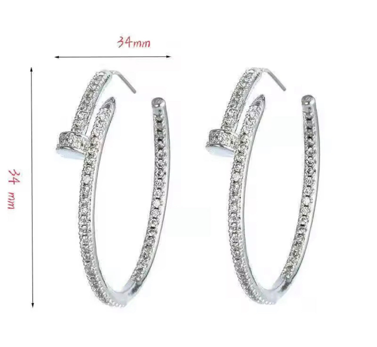 Silver nail pavé hoop earrings dimensions