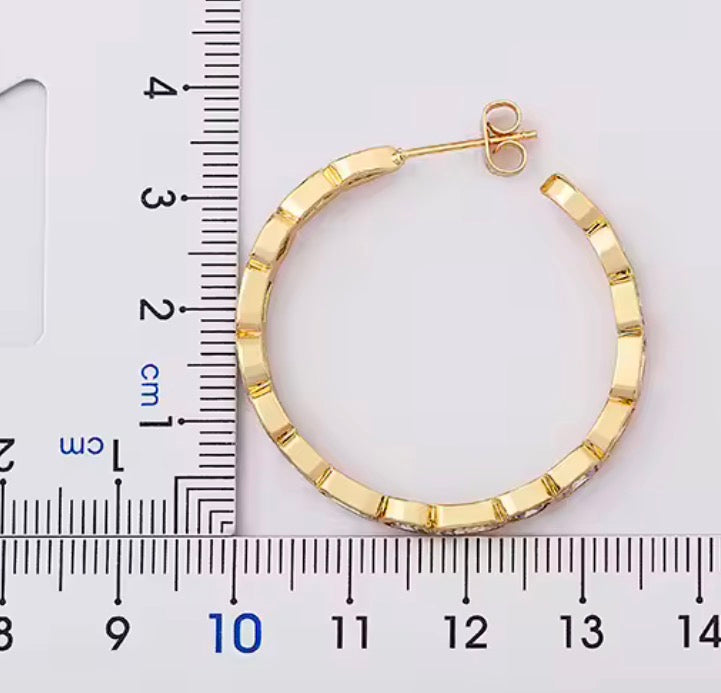 Gold multi-shaped simulated diamond hoop earrings