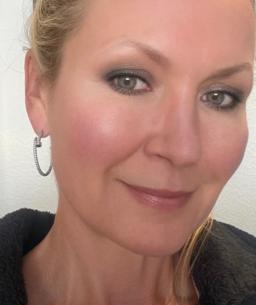 Silver nail pavé hoop earrings worn by Christine