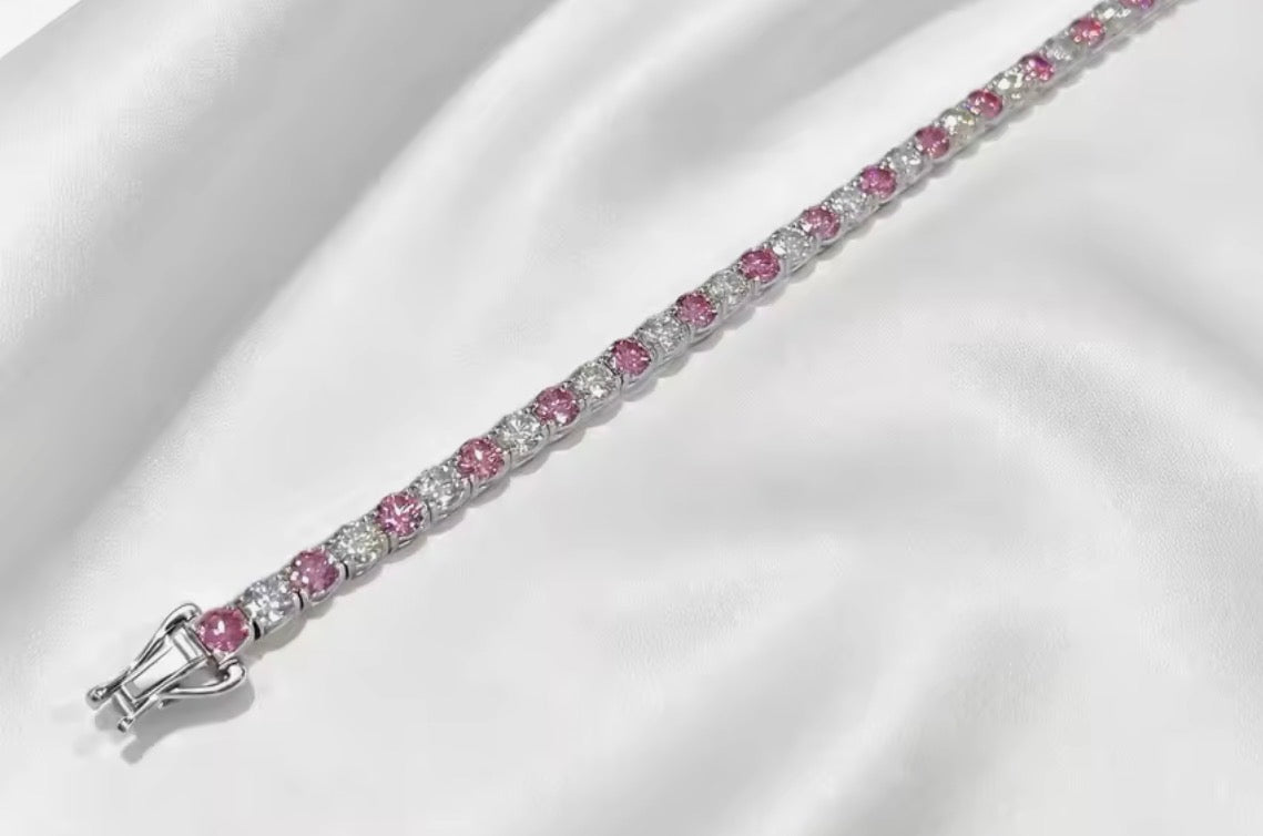 Alternating pink and white moissanite tennis bracelet