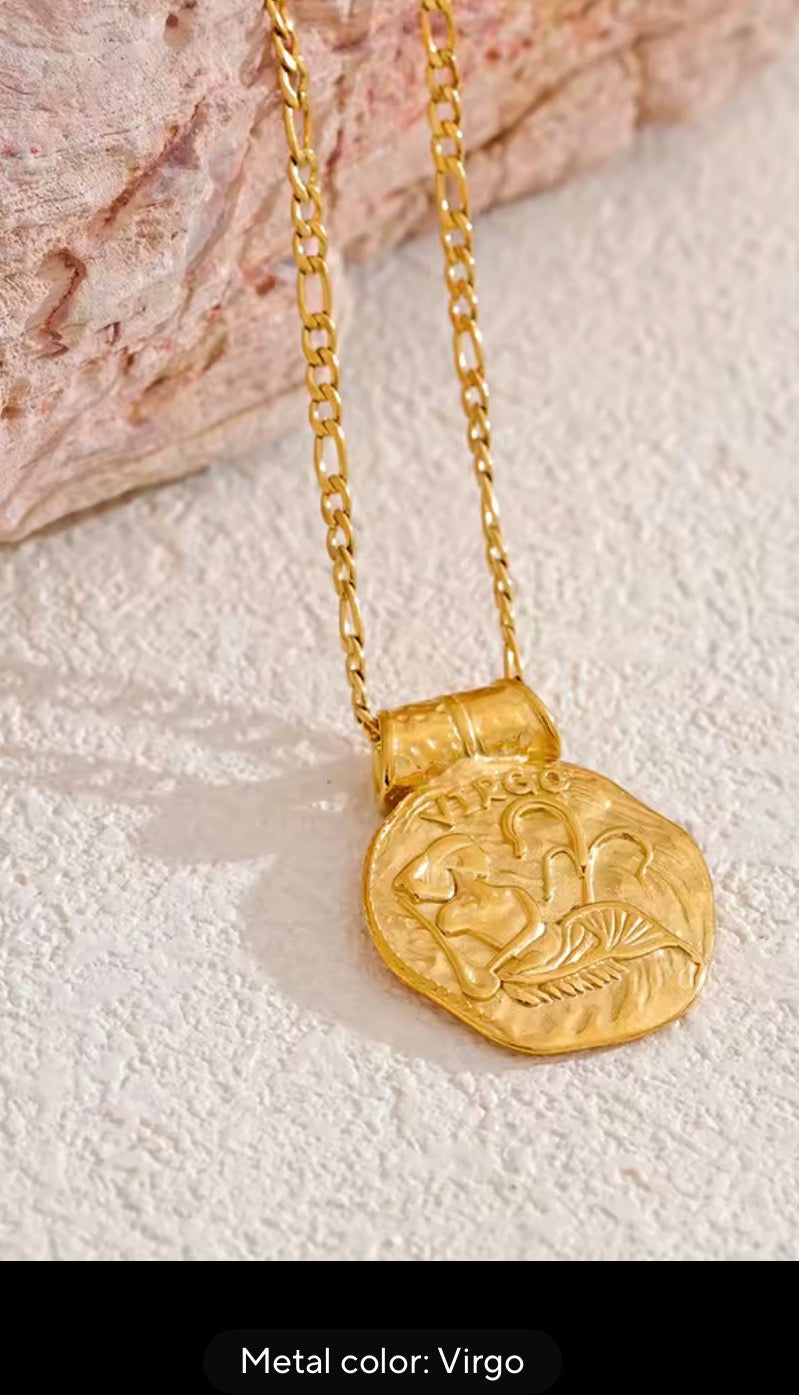 Virgo astrology coin necklace