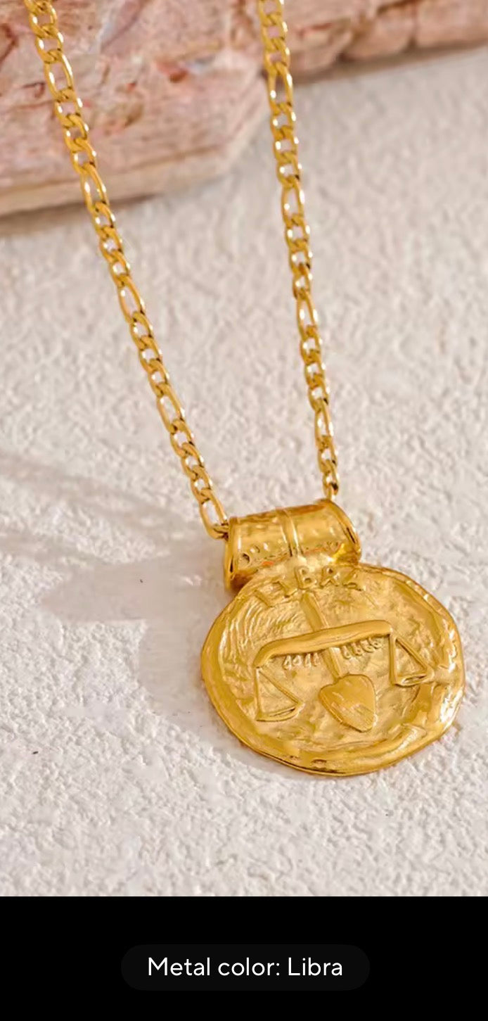 Libra astrology coin necklace