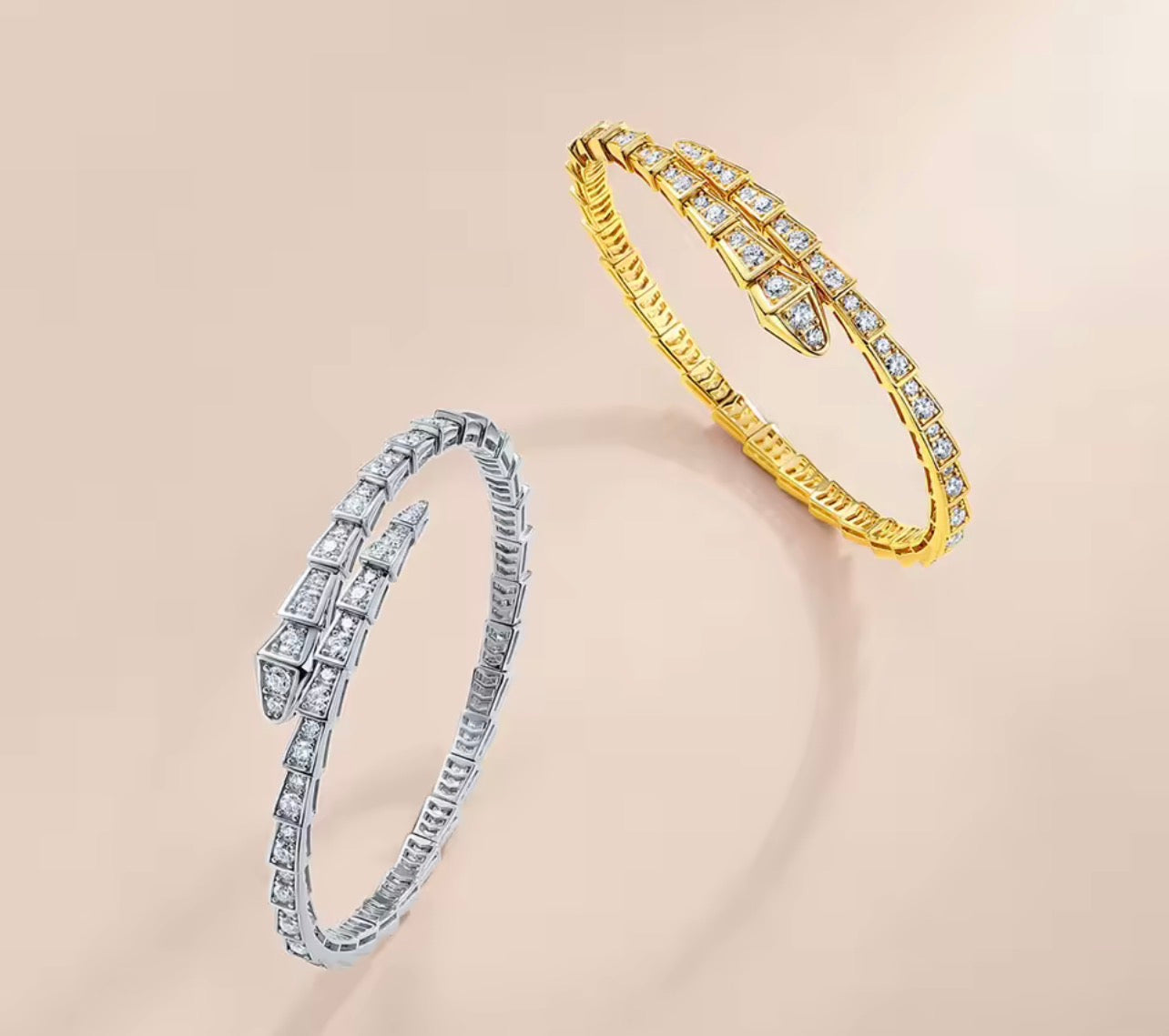 Lux serpentine lab moissanite bracelet in platinum plated finish