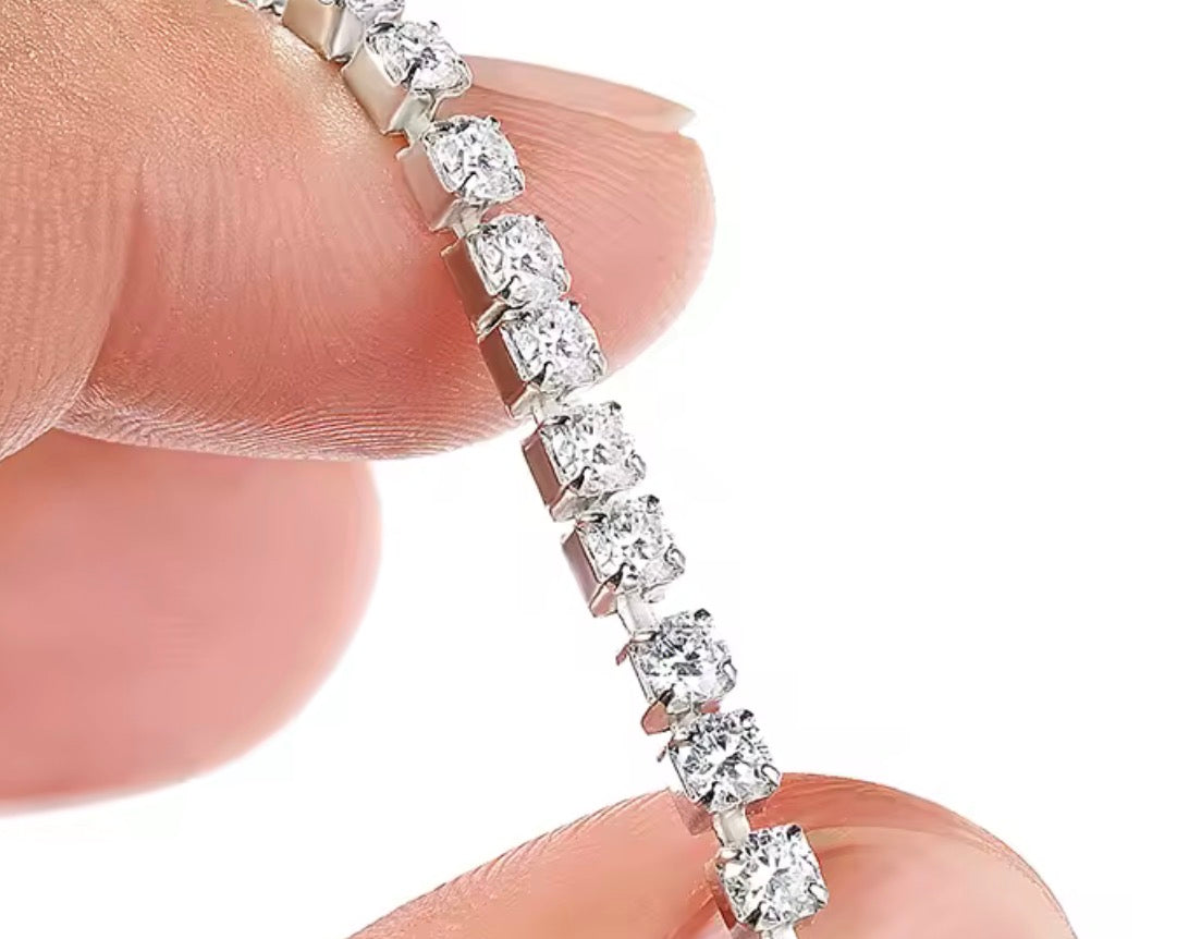 Stretchy sterling silver lab diamond bracelet close-up