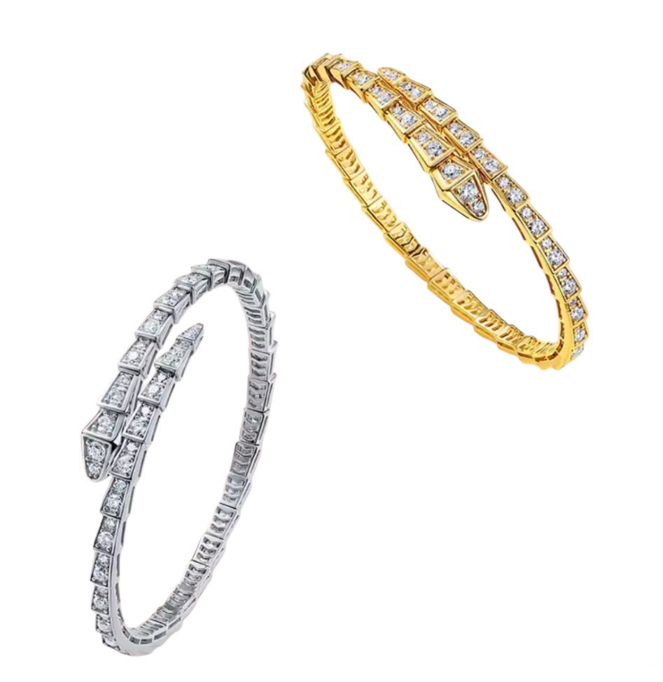 Gold and platinum plated Lux serpentine lab moissanite bracelets