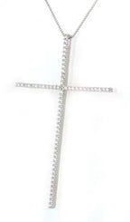 Silver cross necklace with white simulated diamonds
