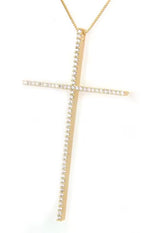 Gold cross necklace with white simulated diamonds