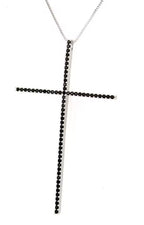 Silver cross necklace with black simulated diamonds