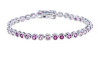 Pink bezel tennis bracelet with pink stones in silver
