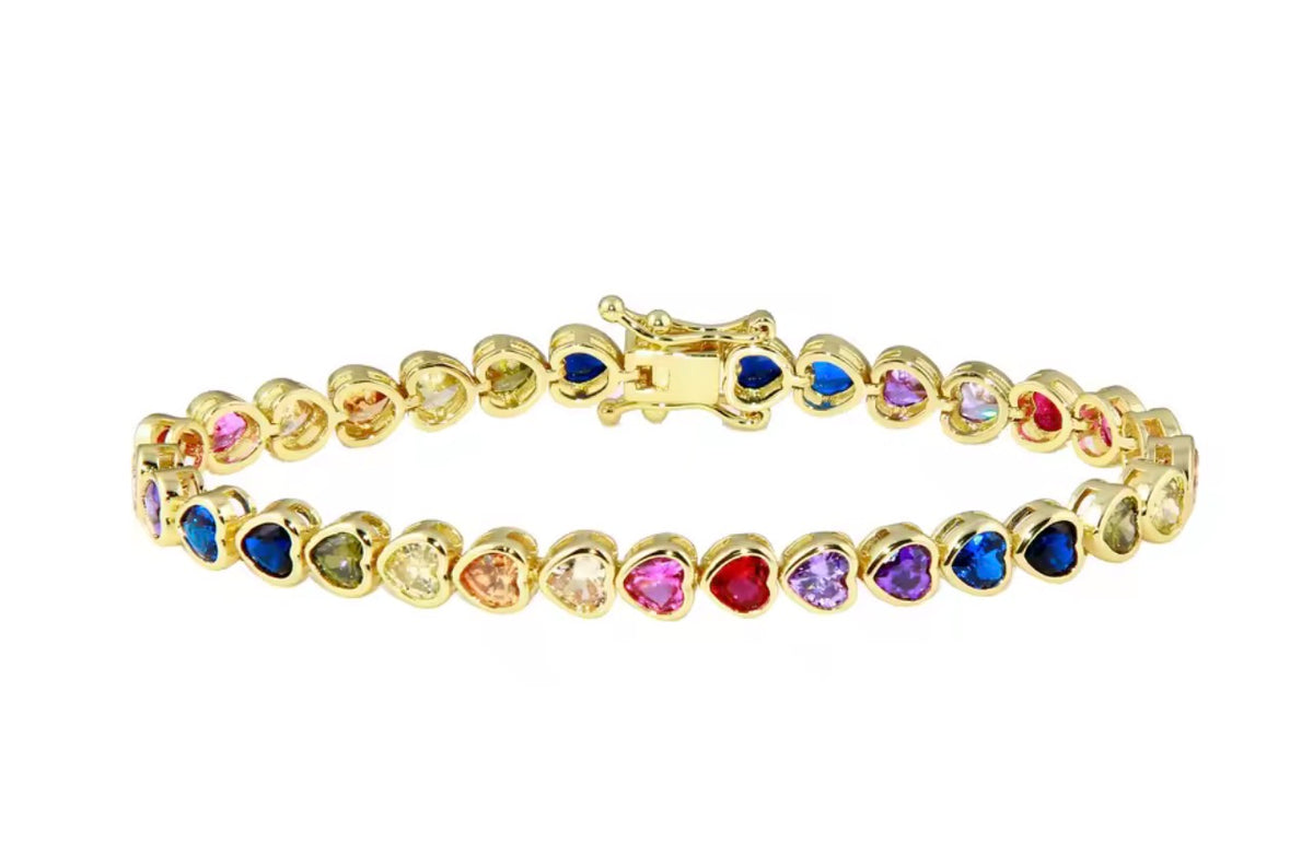 Multicolor bezel tennis bracelet in gold
