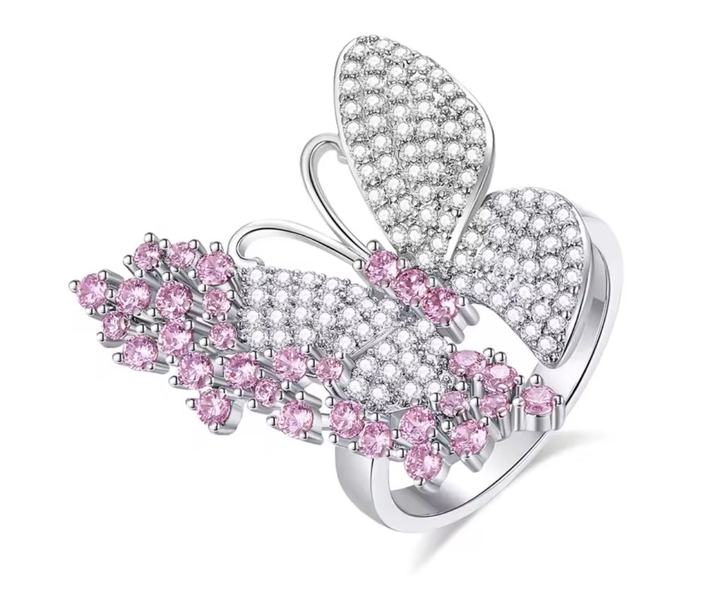 Pink Pavé Butterfly Dangle Earrings