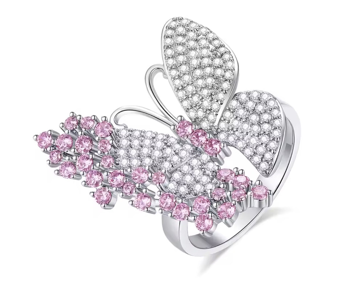 Pink Pavé Butterfly Dangle Earrings