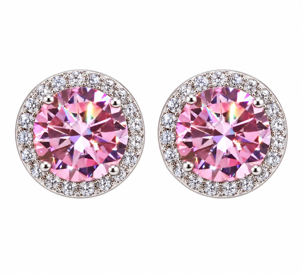 1ct Pink Lab Diamond Halo Stud Earrings