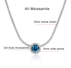 Blue sapphire halo tennis necklace detail and stone specifications