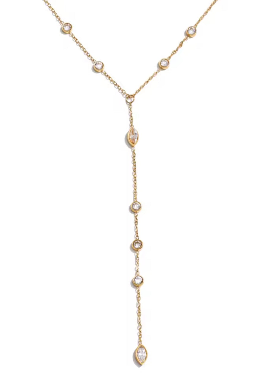 Gold diamond bezel lariat necklace