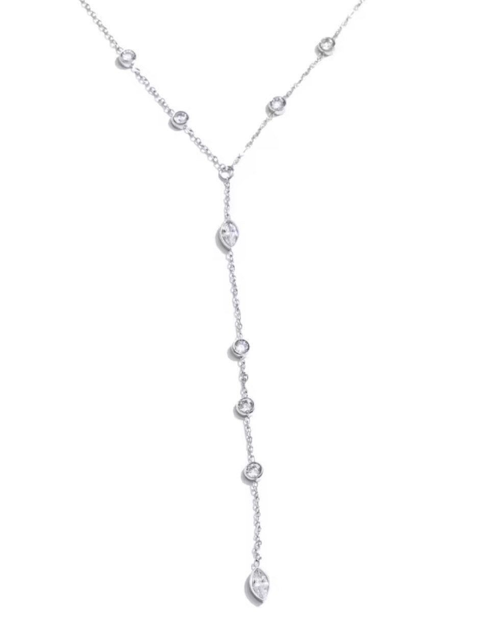 Silver diamond bezel lariat necklace